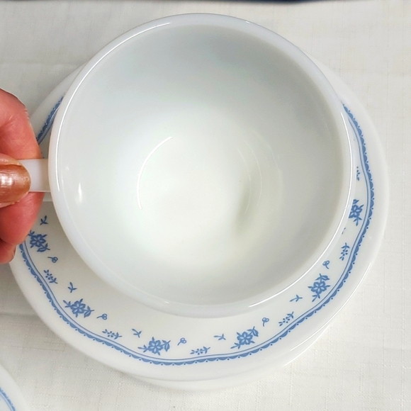 4 Sets Pyrex Corelle Cups & Saucers  Matching Morning Blue Pattern Mugs - Picture 10 of 17